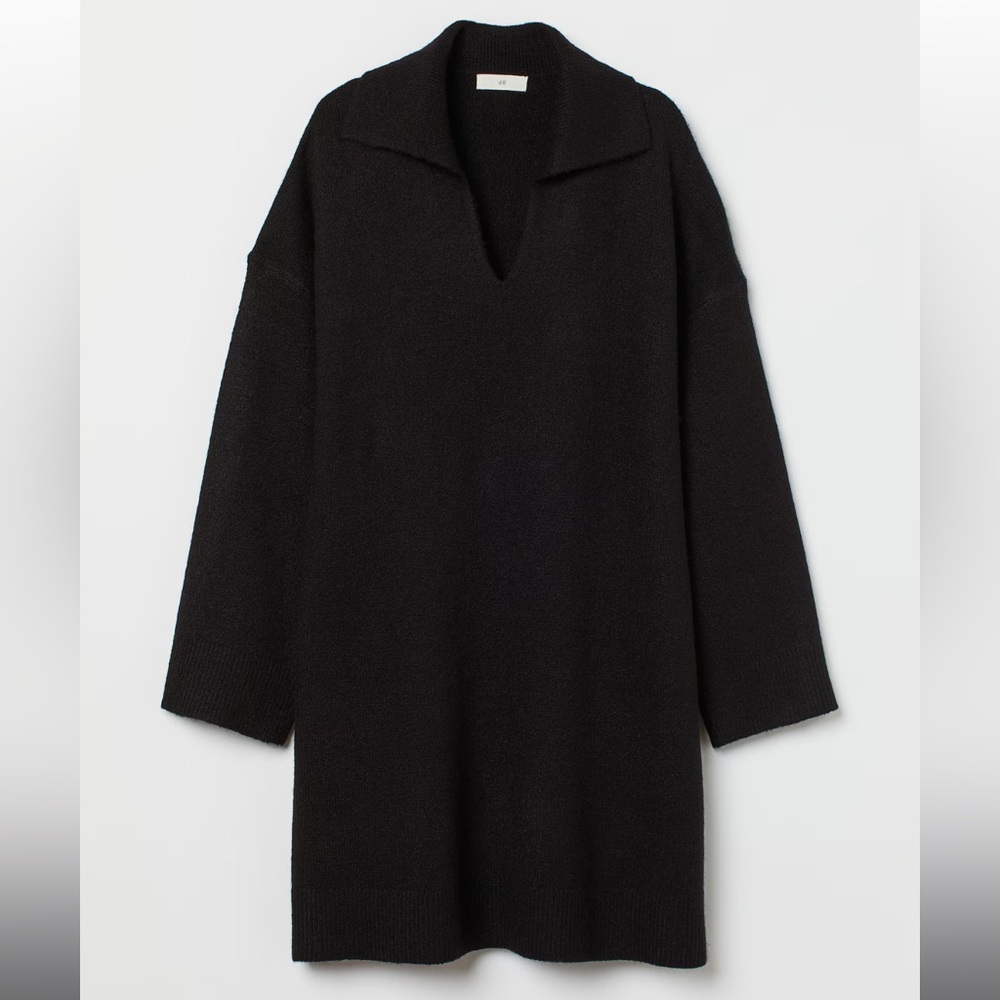 Collared knit long sleeve short dress